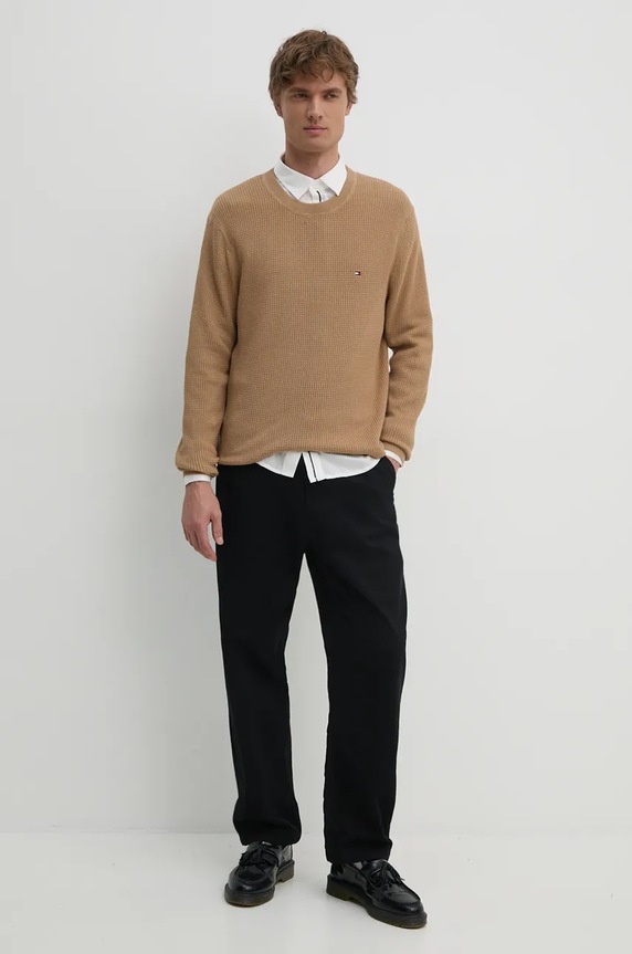 Bavlněný svetr Tommy Hilfiger MW0MW36525 béžová NC24