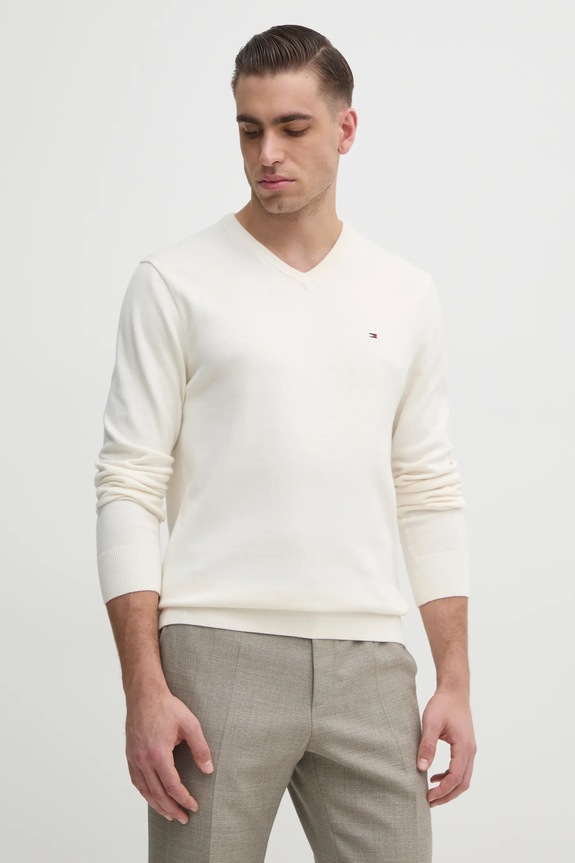 Tommy Hilfiger pulover bărbătesc din bumbac subtiri bej MW0MW14745