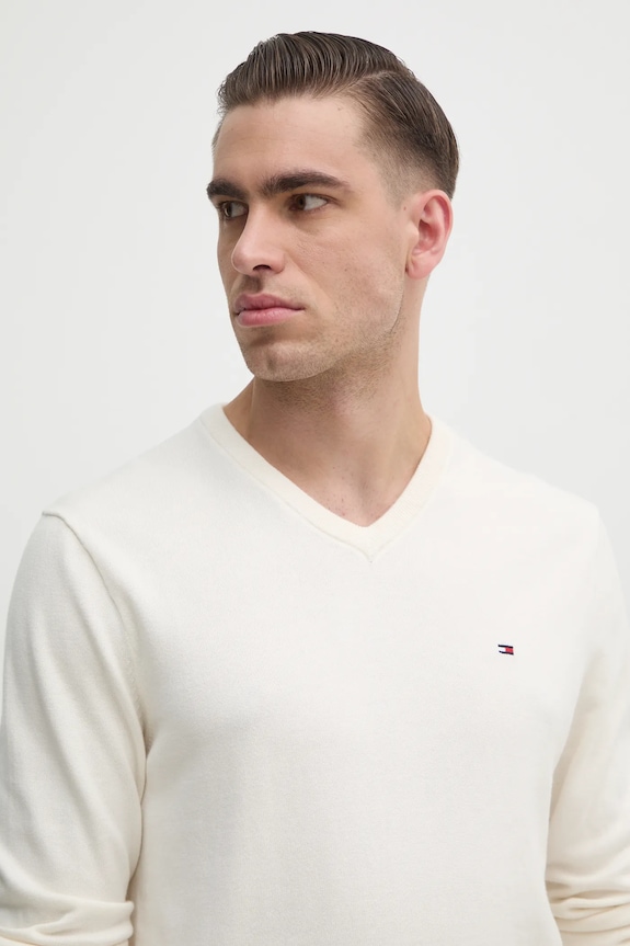Tommy Hilfiger pulover bărbătesc din bumbac bej MW0MW14745