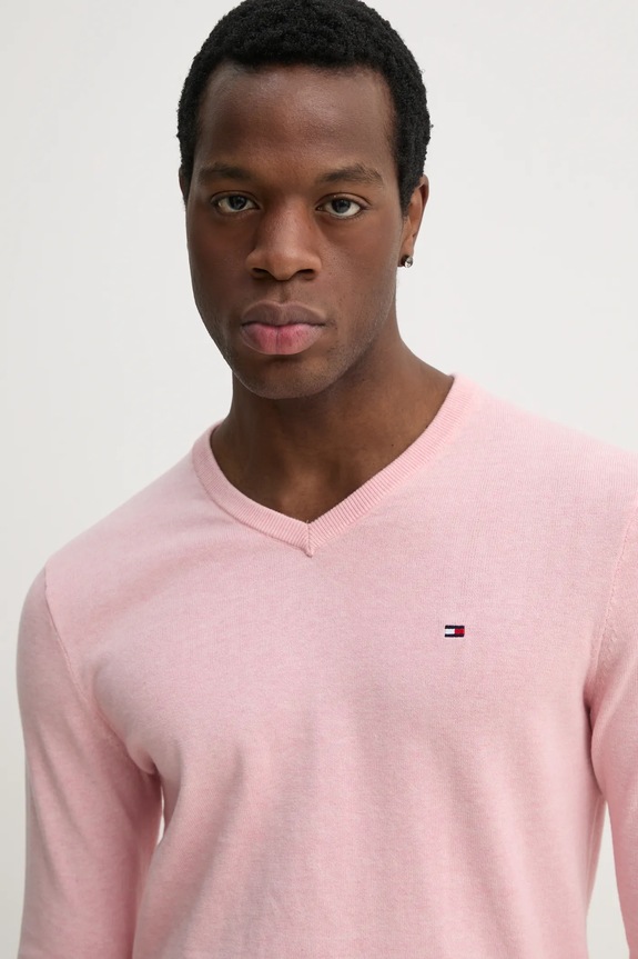 Tommy Hilfiger sweter męski bawełniany różowy MW0MW14745