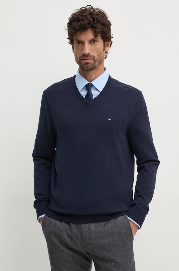 Tommy Hilfiger pulover bărbătesc din bumbac subtiri bleumarin MW0MW14745