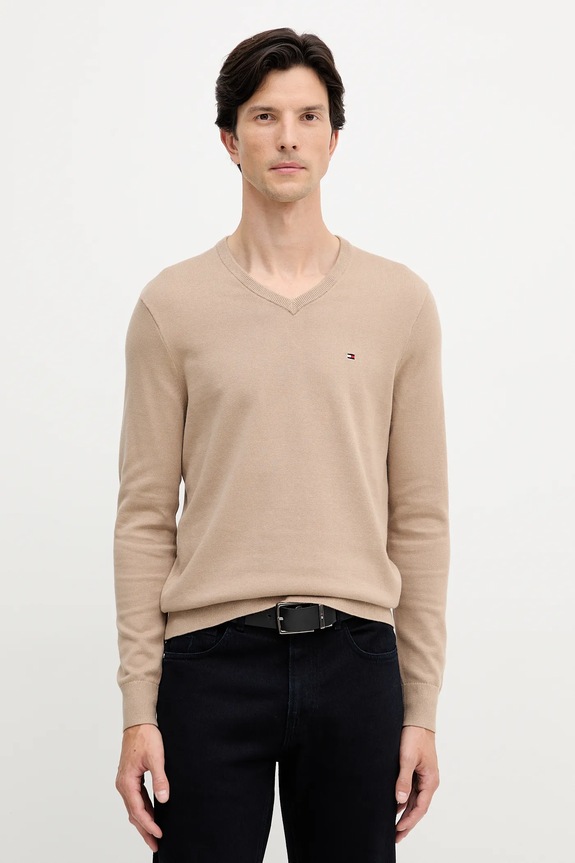 Tommy Hilfiger pulover bărbătesc din bumbac bej MW0MW14745