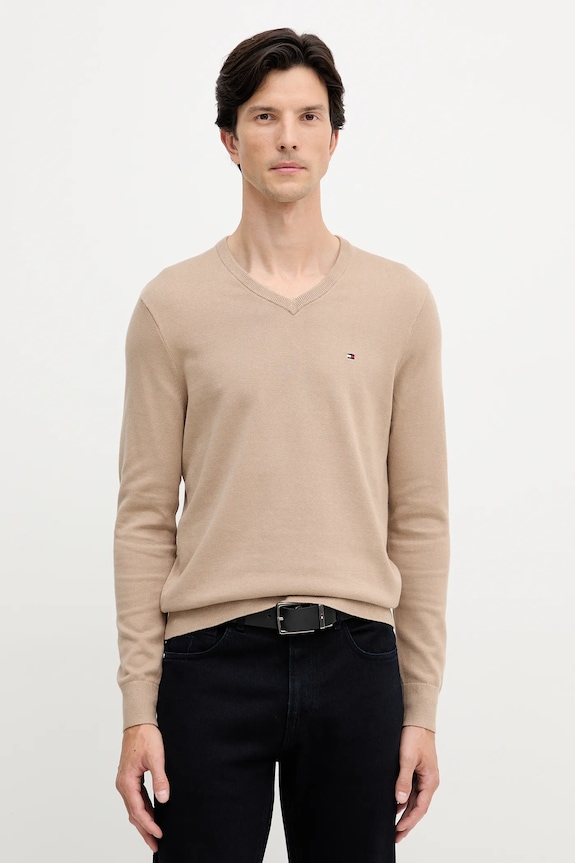 Tommy Hilfiger pulover bărbătesc din bumbac bej MW0MW14745