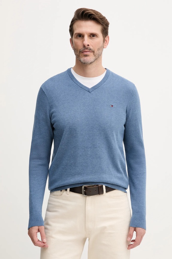 Tommy Hilfiger pulover bărbătesc din bumbac subtiri albastru MW0MW14745