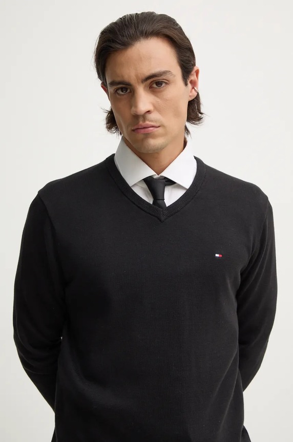 Tommy Hilfiger pulover bărbătesc din bumbac subtiri negru MW0MW14745
