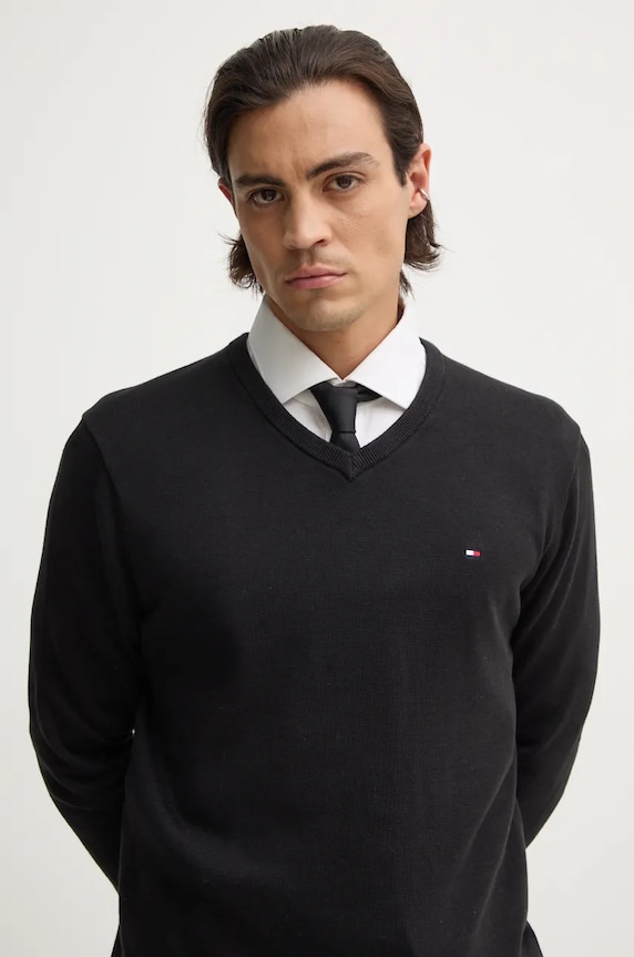 Tommy Hilfiger pulover bărbătesc din bumbac subtiri negru MW0MW14745