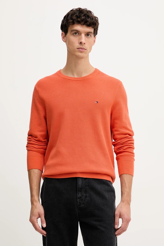 Tommy Hilfiger sweter męski bawełniany pomarańczowy MW0MW36347
