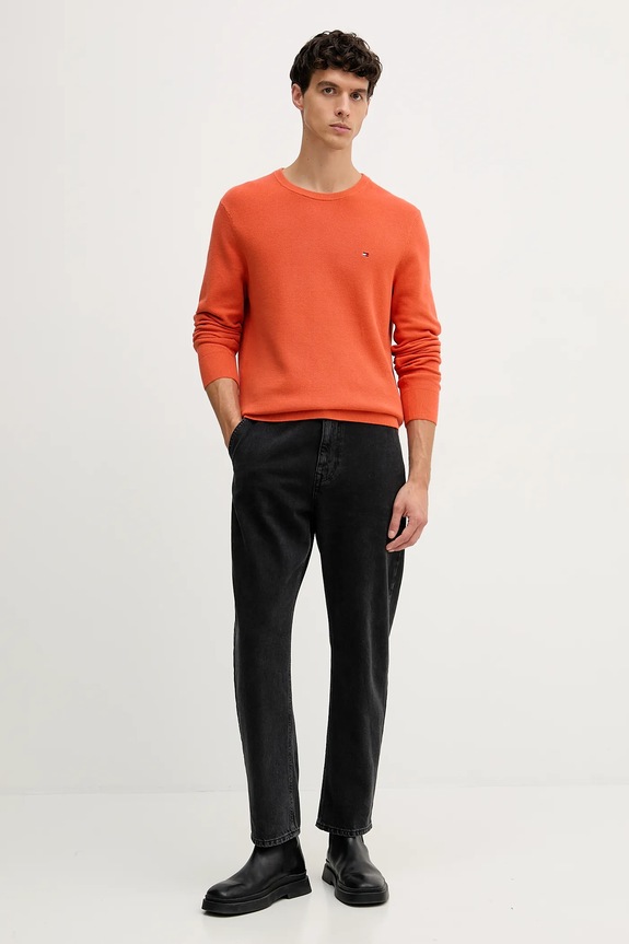 Tommy Hilfiger sweter męski bawełniany MW0MW36347 pomarańczowy SS26