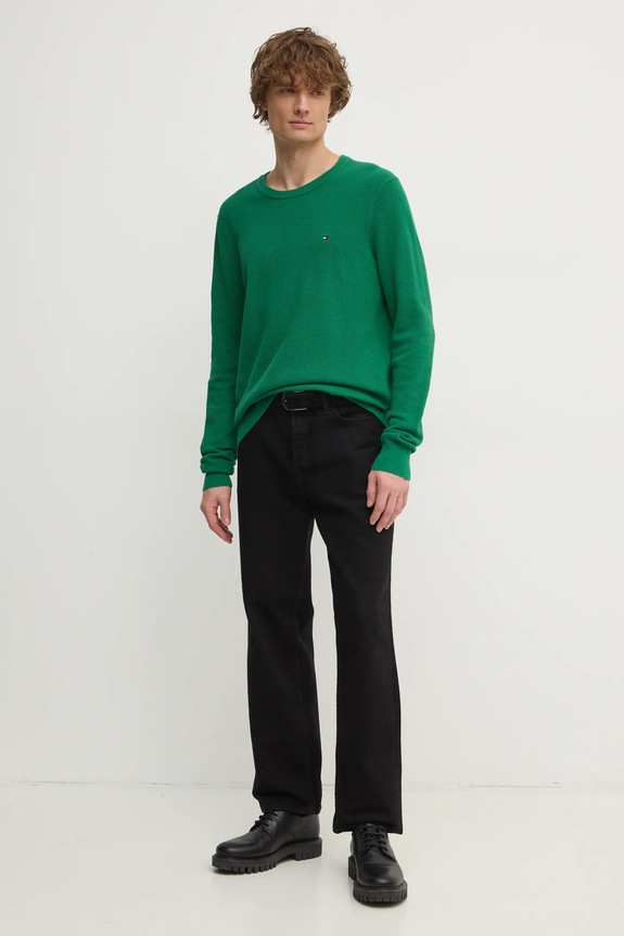 Tommy Hilfiger sweter męski bawełniany MW0MW36347 zielony SS26