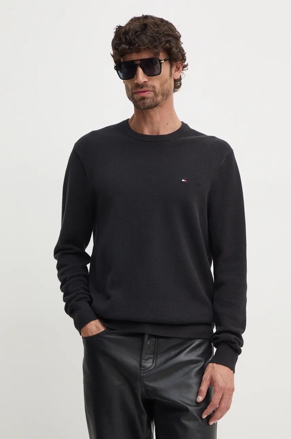 Tommy Hilfiger svetr pánský bavlněný kulatý černá MW0MW36347