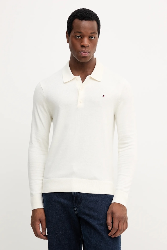 Tommy Hilfiger maglione con aggiunta di cachemire colletto abbottonato beige MW0MW36519