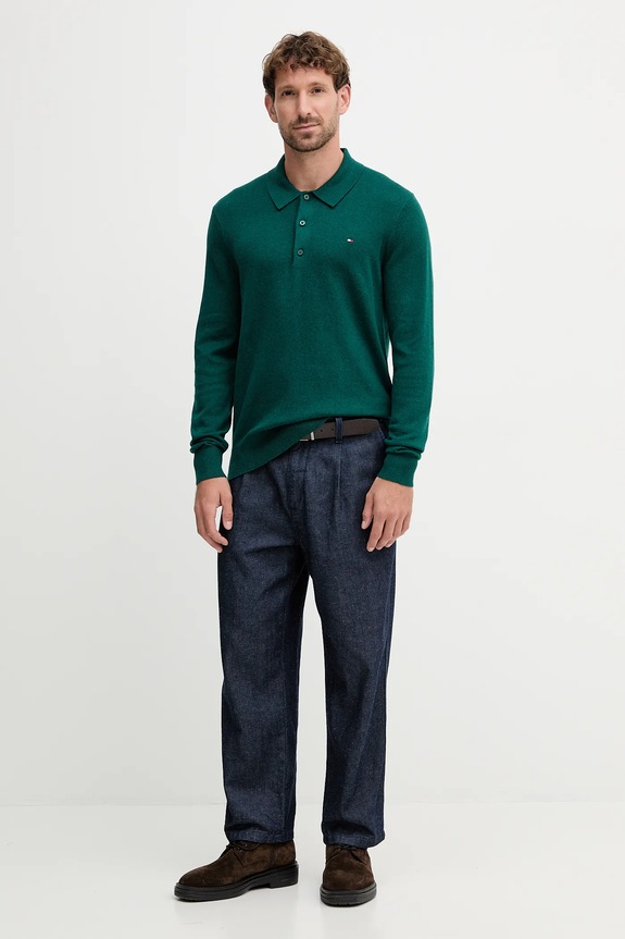 Svetr s příměsí kašmíru Tommy Hilfiger MW0MW36519 tyrkysová AW25