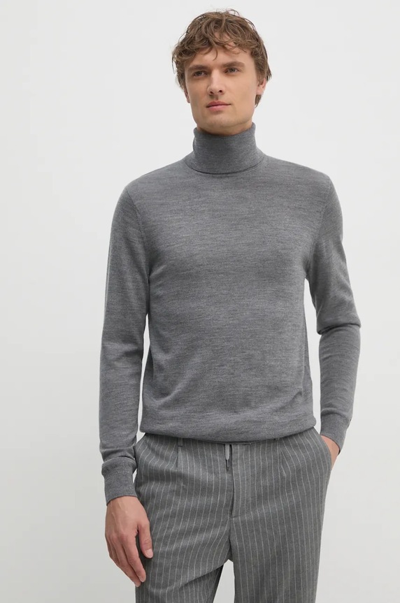 Vlněný svetr Tommy Hilfiger rolák šedá MW0MW36537