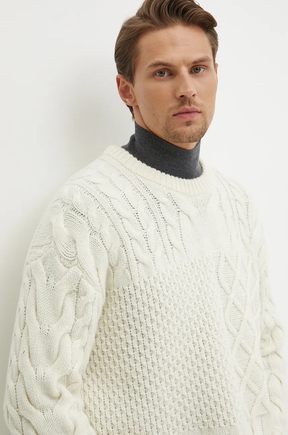 Vlněný svetr Tommy Hilfiger béžová MW0MW36546