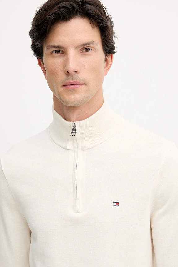 Tommy Hilfiger pulover bărbați din bumbac bej MW0MW37331