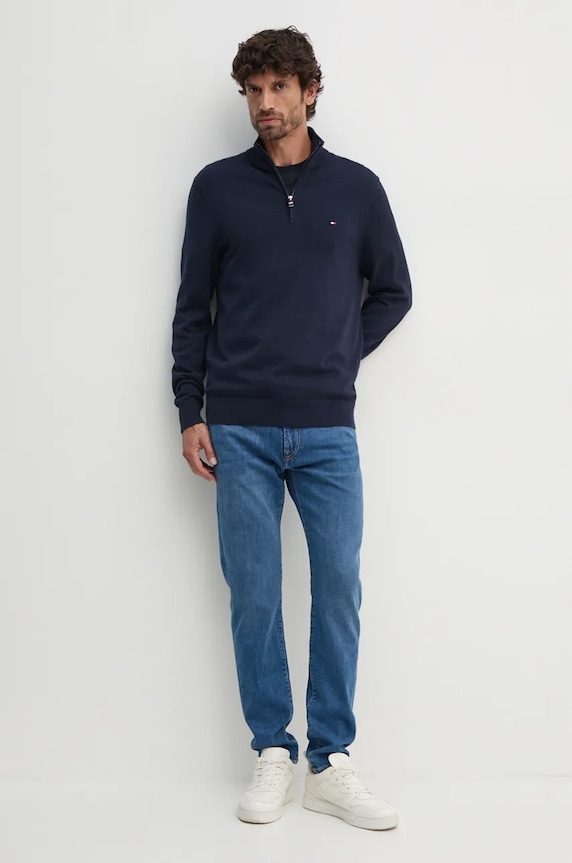 Tommy Hilfiger πουλόβερ ανδρικό βαμβακερό MW0MW37331 σκούρο μπλε SS26