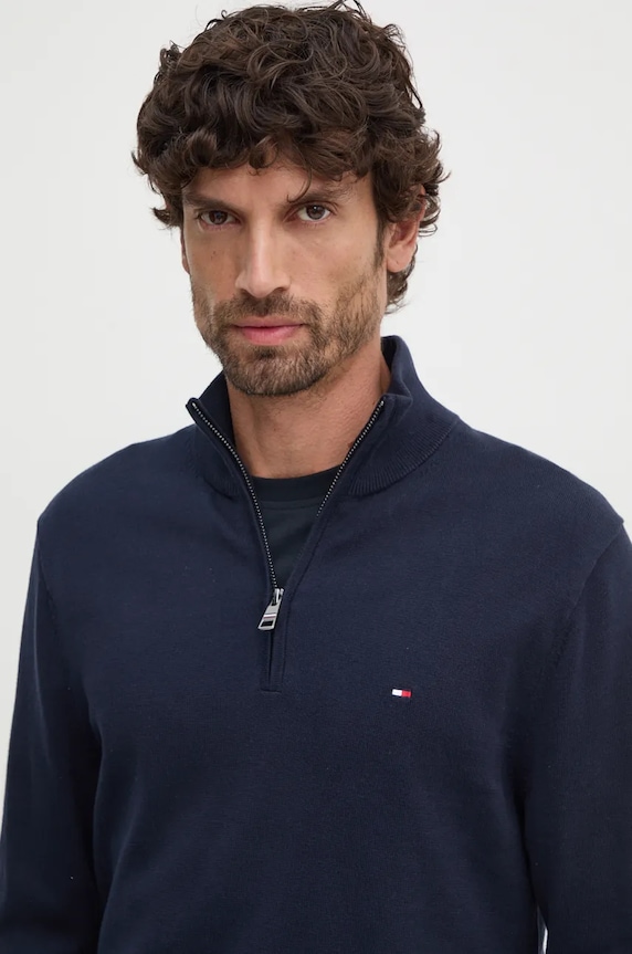 Ρούχα Tommy Hilfiger πουλόβερ ανδρικό βαμβακερό MW0MW37331 σκούρο μπλε