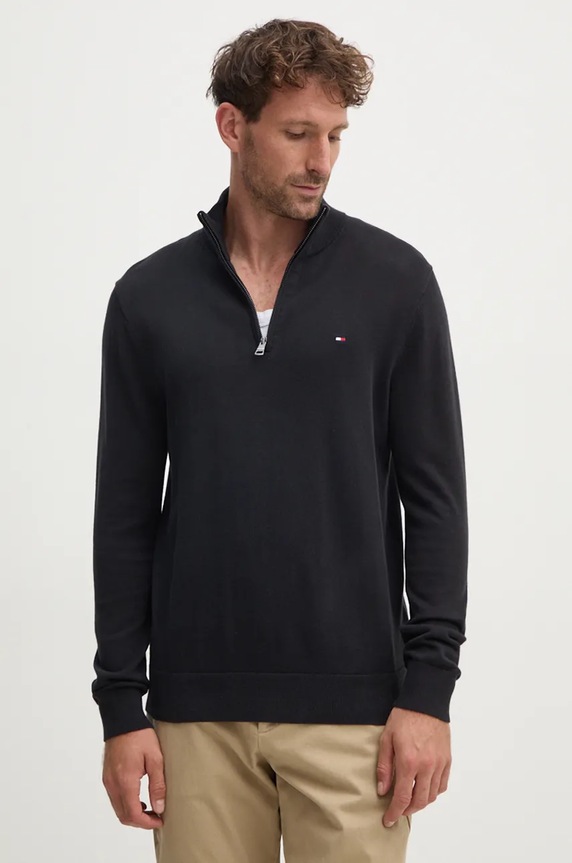 Tommy Hilfiger pulover bărbătesc de bumbac subtiri negru MW0MW37331