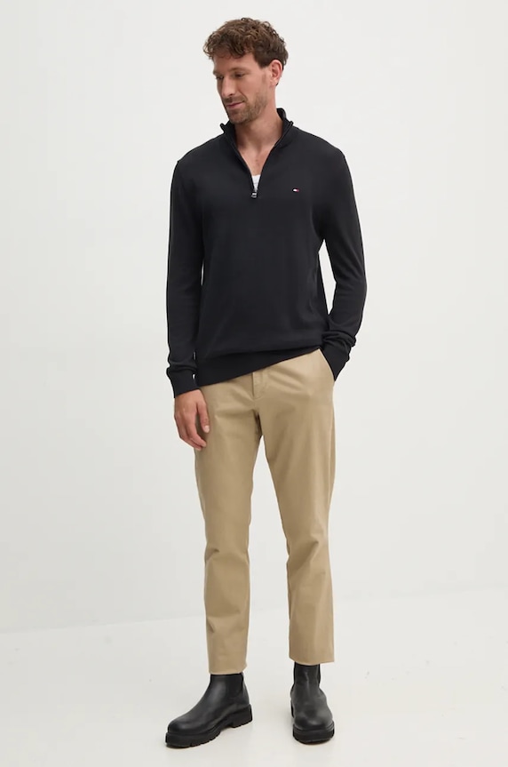 Tommy Hilfiger pulover bărbătesc de bumbac MW0MW37331 negru SS26