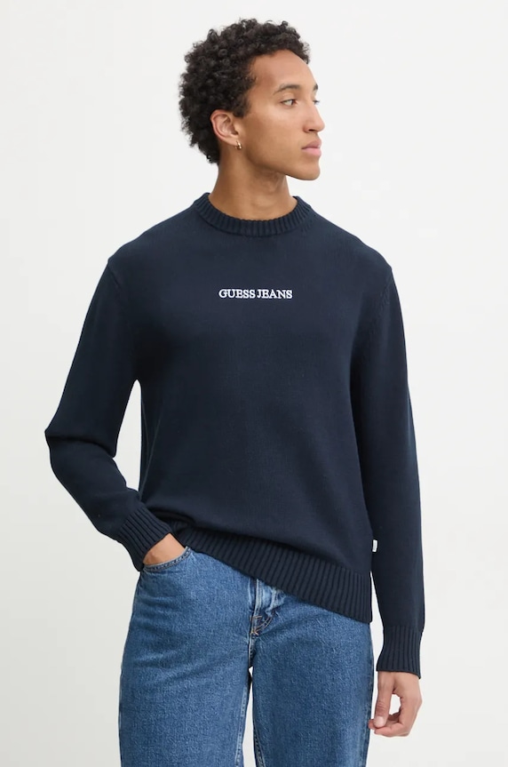 Хлопковый свитер Guess Jeans аппликация тёмно-синий M4BR31.Z3HM1