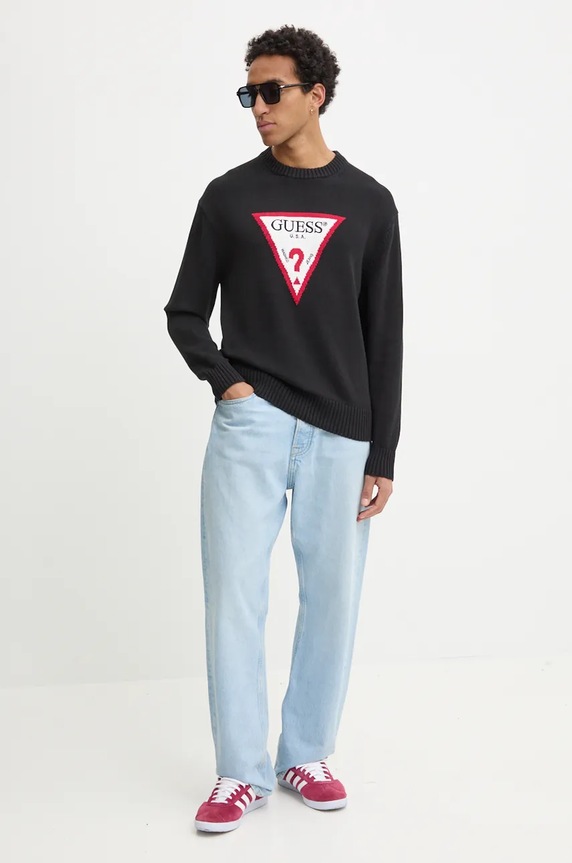 Βαμβακερό πουλόβερ Guess Jeans M4BR32.Z3HM1 μαύρο AW25
