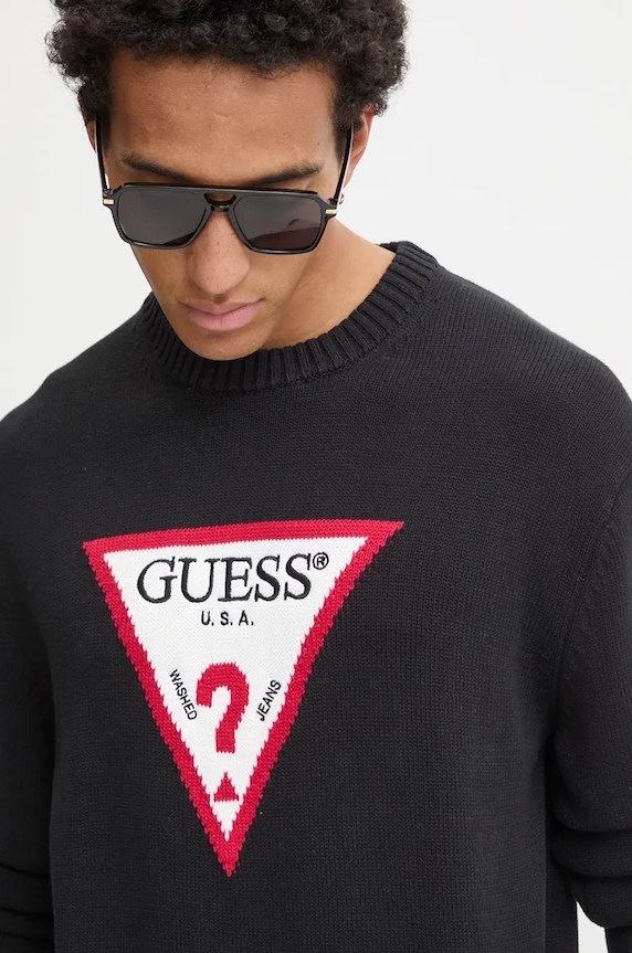 Βαμβακερό πουλόβερ Guess Jeans μαύρο M4BR32.Z3HM1
