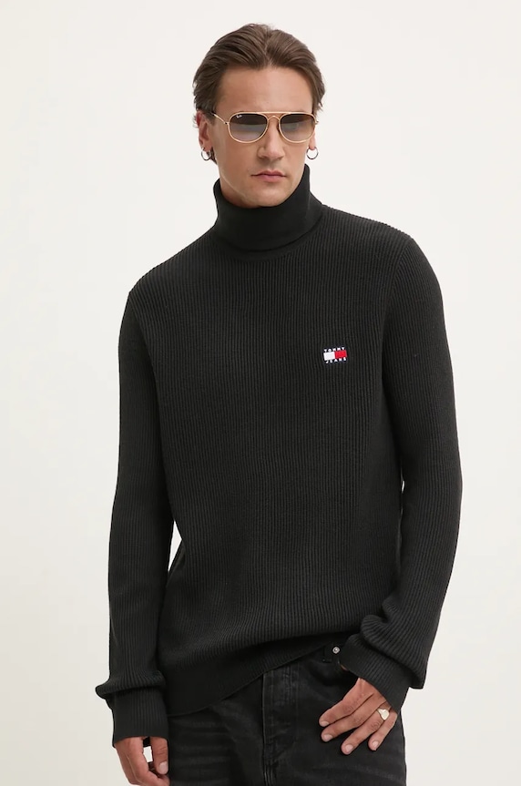 Tommy Jeans pulover din amestec de lana subtiri negru DM0DM19434