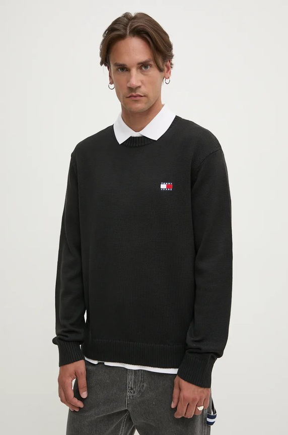 Tommy Jeans sweter z domieszką wełny okrągły czarny DM0DM20706