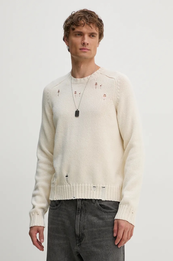 ZADIG&VOLTAIRE sweter wełniany okrągły beżowy KMSW00698