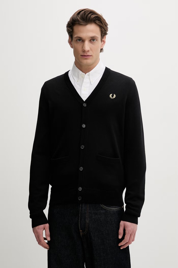 Vlnený kardigán Fred Perry Classic Cardigan tenká čierna K9551.198