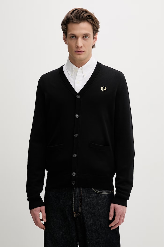 Vlnený kardigán Fred Perry Classic Cardigan tenká čierna K9551.198