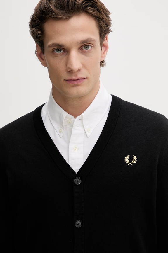 Vlnený kardigán Fred Perry Classic Cardigan čierna K9551.198