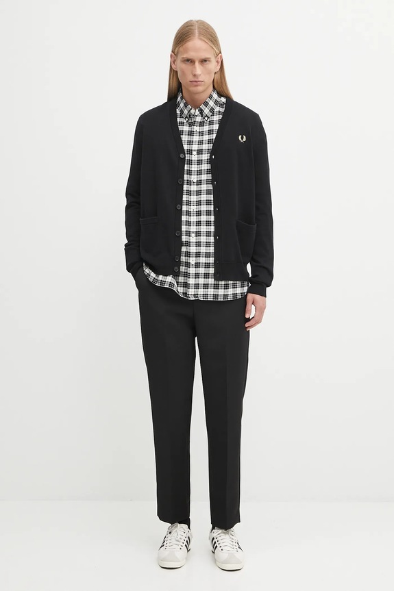 Vlnený kardigán Fred Perry Classic Cardigan K9551.198 čierna