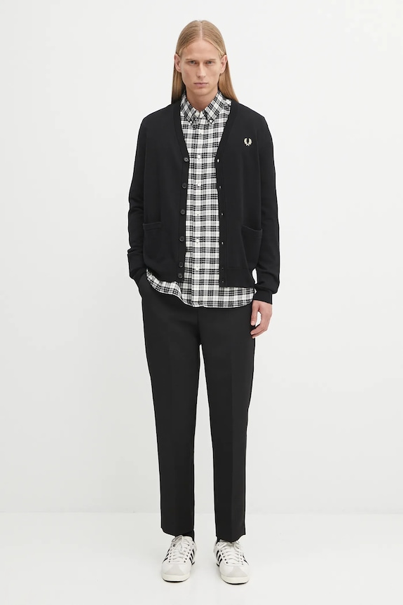 Vlnený kardigán Fred Perry Classic Cardigan K9551.198 čierna