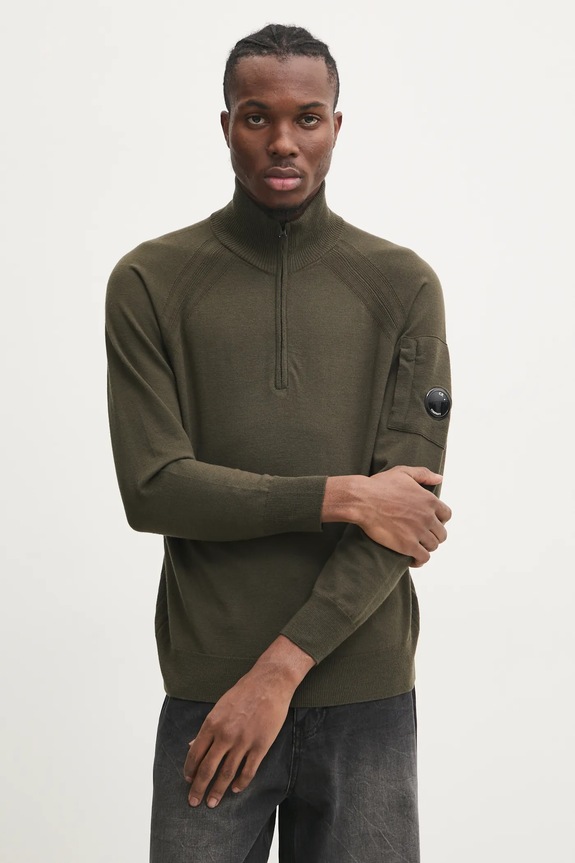 C.P. Company woolen jumper Extra Fine Merino Wool Half Zipped Knit fine-knit green 17CMKN193A005528A