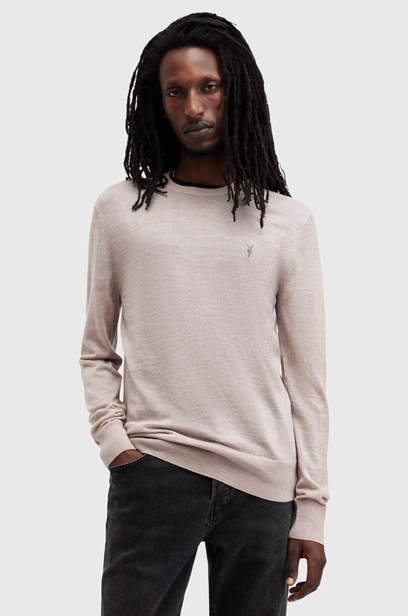 AllSaints sweter wełniany MODE okrągły beżowy M002KZ