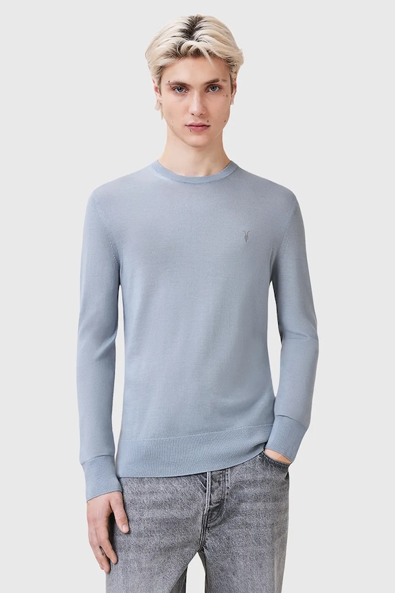 AllSaints sweter wełniany MODE okrągły niebieski M002KZ