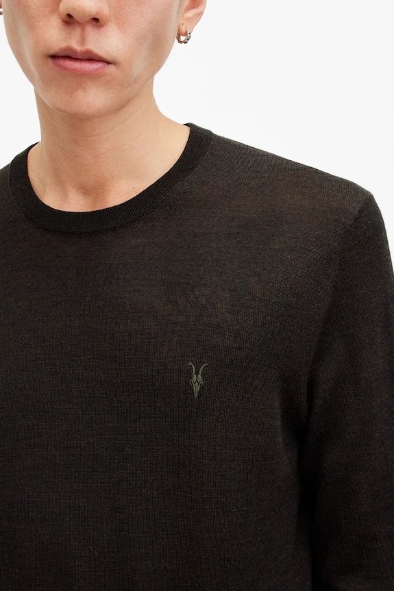 AllSaints gyapjú pulóver MODE M002KZ barna AW25