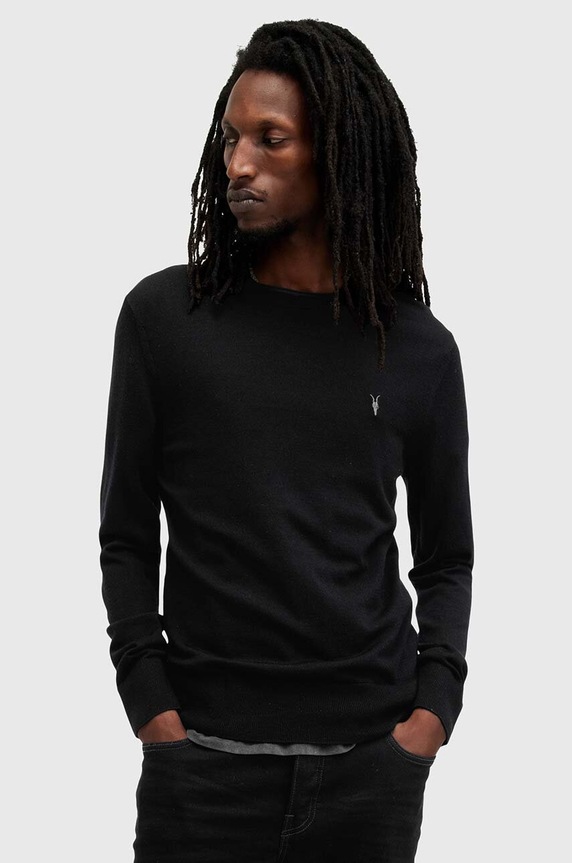 AllSaints sweter wełniany MODE okrągły czarny M002KZ