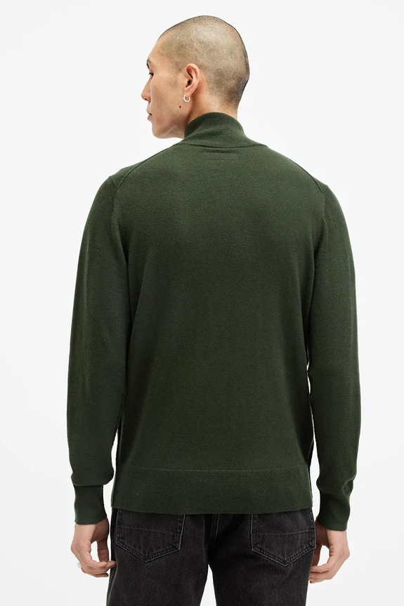 AllSaints sweter wełniany KILBURN ZIP FUNNEL zielony M082KB