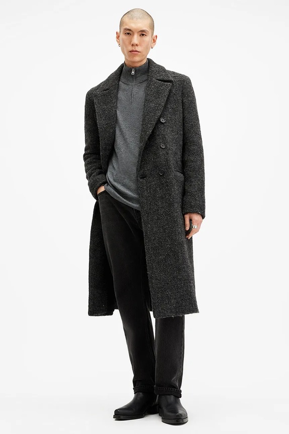 AllSaints sweter wełniany KILBURN ZIP FUNNEL M082KB szary
