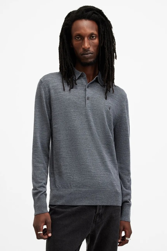AllSaints sweter wełniany MODE MERINO wełna granatowy M085KB