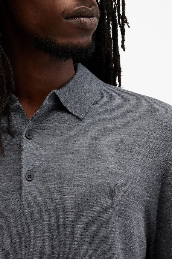 AllSaints sweter wełniany MODE MERINO granatowy M085KB