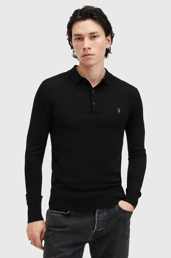 Μάλλινο πουλόβερ AllSaints MODE MERINO μαλλί μαύρο M085KB