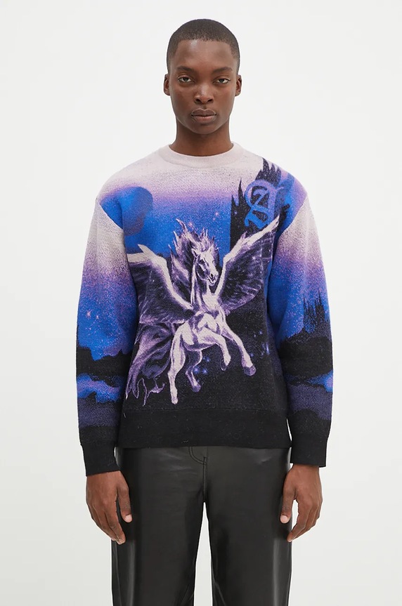 Шерстяной свитер Aries Pegasus Knit круглый вырез фиолетовой AR2004002