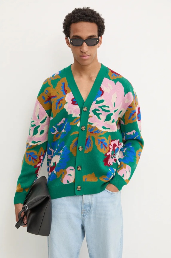 Drôle de Monsieur woolen cardigan Le Cardigan Peony medium thickness green E.CA124.WO007.GN