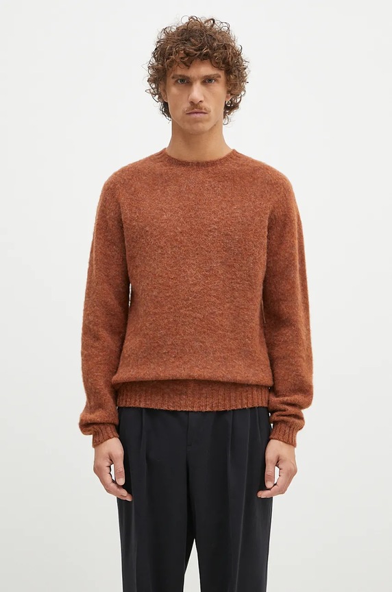 Vlnený sveter Norse Projects Birnir Brushed Lambswool melanž hnedá N45.0520.4001