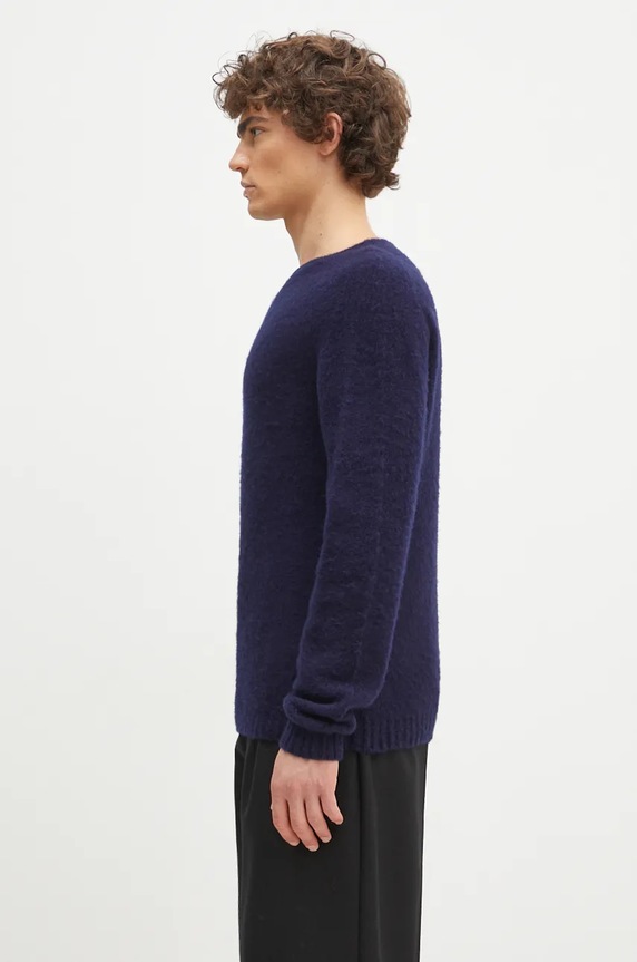 Vuneni pulover Norse Projects Birnir Brushed Lambswool N45.0520.7004 mornarsko plava AW24