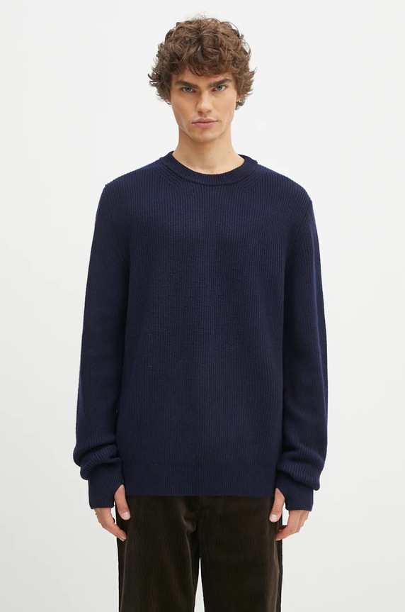 Norse Projects pulover de lână Henning Merino Crew grosime medie bleumarin N45.0561.7004