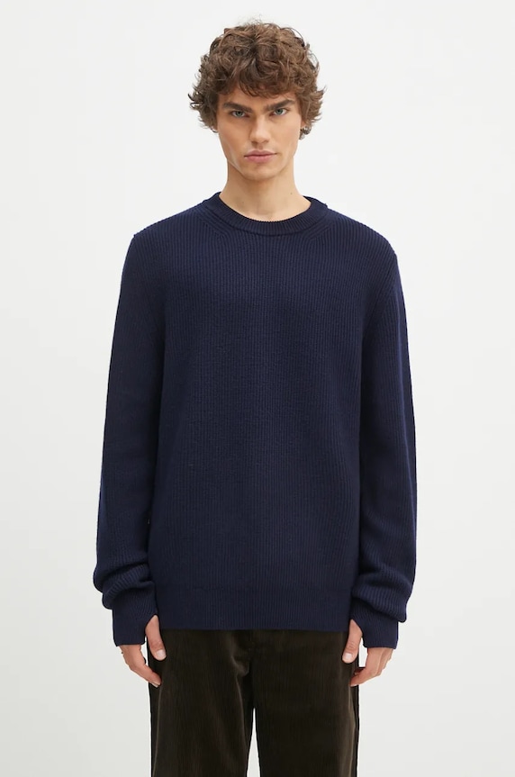 Norse Projects pulover de lână Henning Merino Crew grosime medie bleumarin N45.0561.7004